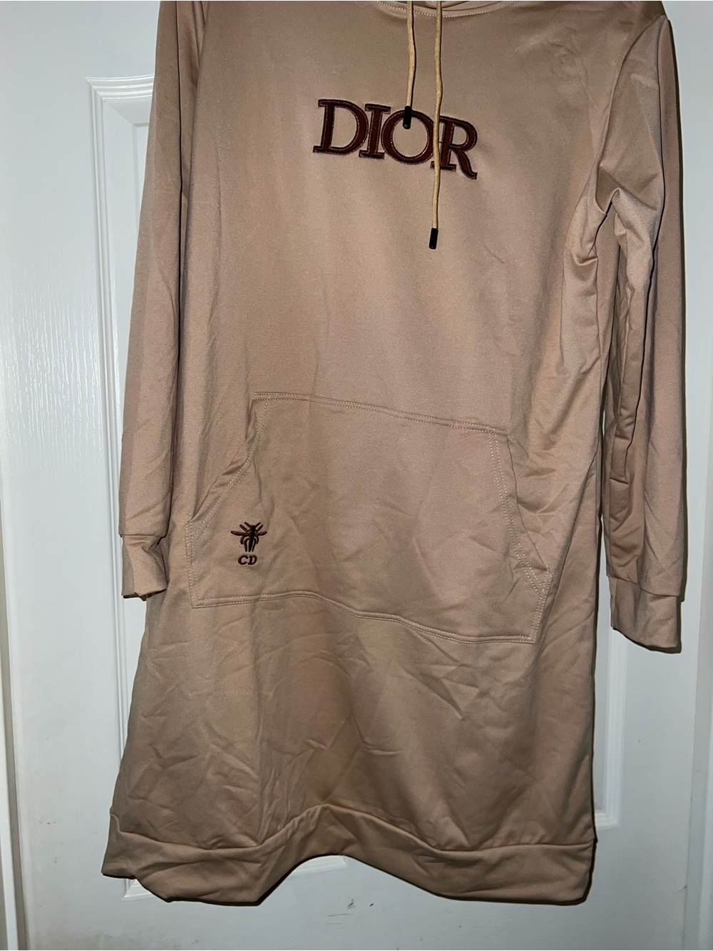 Beige Logo Hoodie Dress